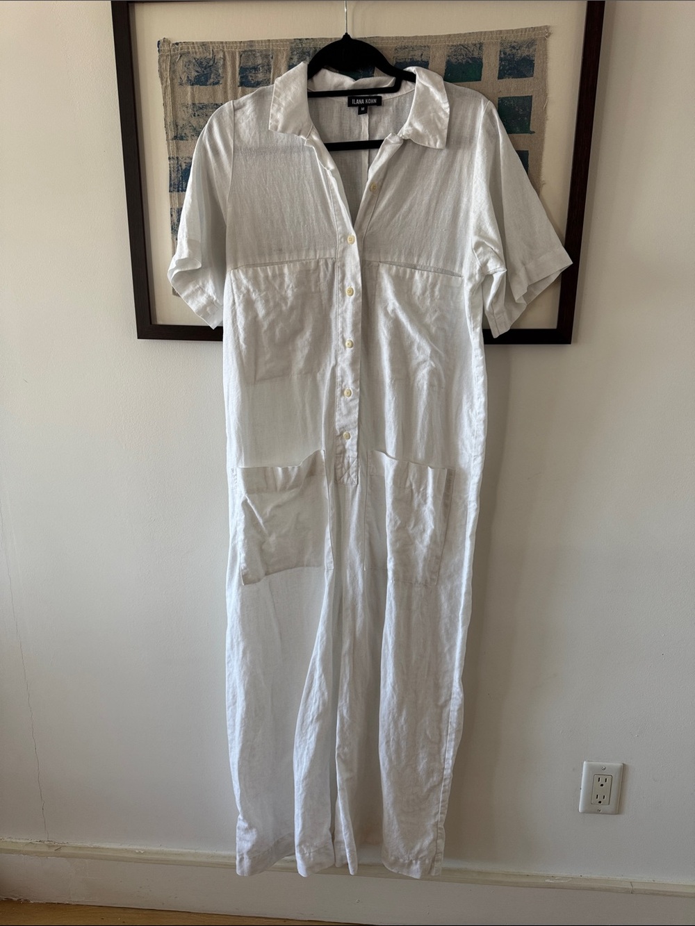 EUC Ilana Kohn Mabel Coverall Short Sleeve Jumpsuit White Linen Medium